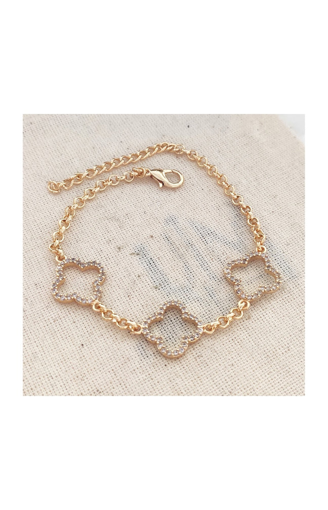 Bracelet trèfle - Laiton plaqué or & zirconium