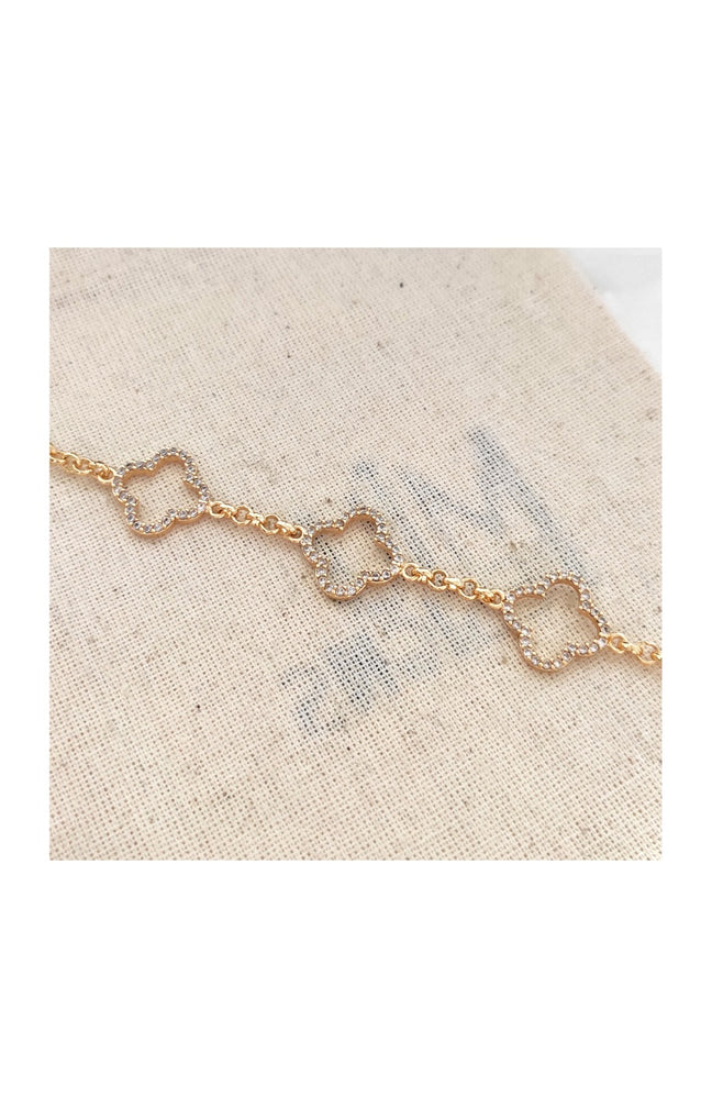 Bracelet trèfle - Laiton plaqué or & zirconium