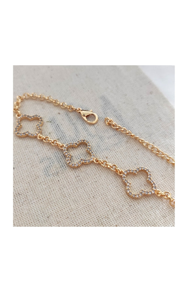 Bracelet trèfle - Laiton plaqué or & zirconium