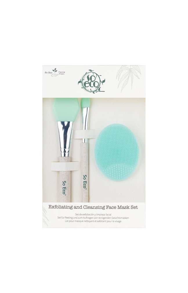 Coffret soin visage - Pinceaux masque & gant nettoyant - Bleu - 3 produits