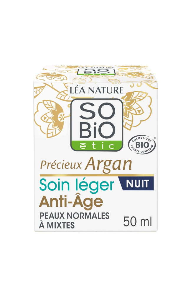 Soin léger de nuit anti-âge bio - Huile d'argan - Peaux normales à mixtes