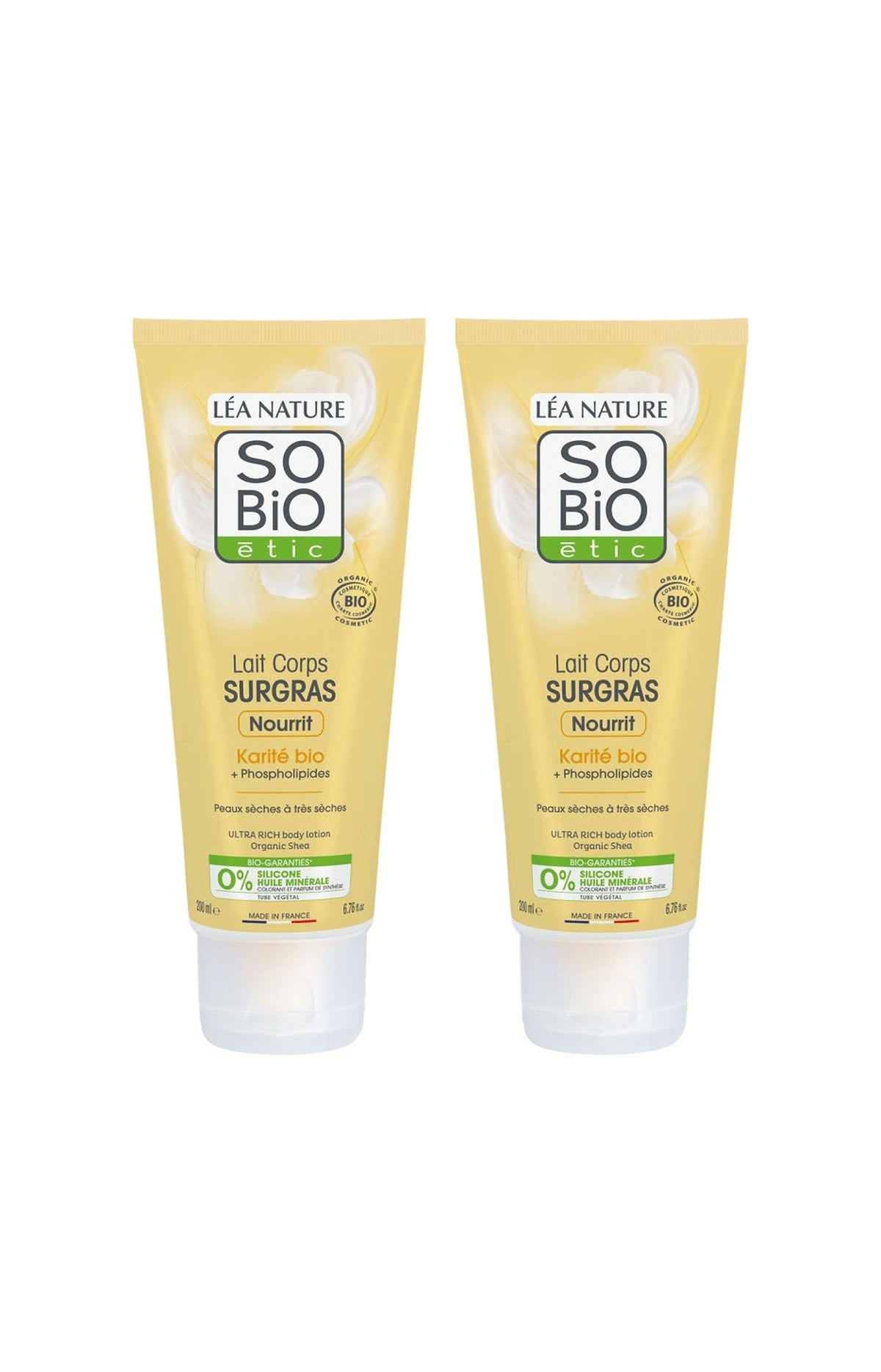 Laits corps surgras nourrissants bio - Karité - Peaux sèches & très sèches - 2 x 200 ml
