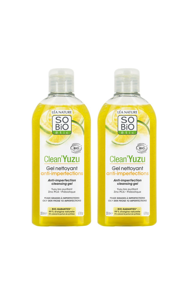 Gels nettoyants anti-imperfections bio - Clean'Yuzu - Peaux grasses à imperfections - 2 x 200 ml