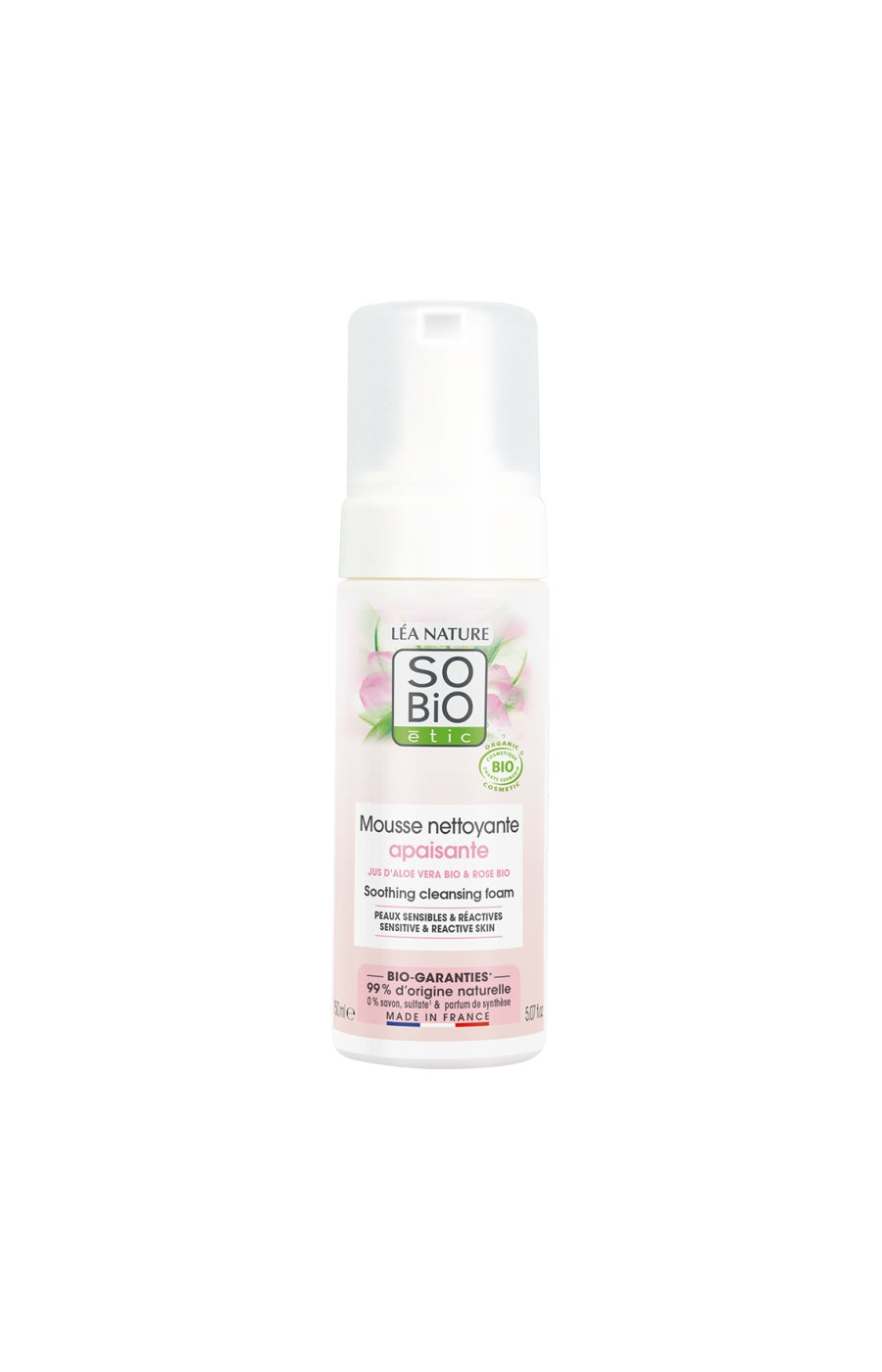 Mousse nettoyante apaisante bio - Aloe vera - Peaux sensibles & réactives