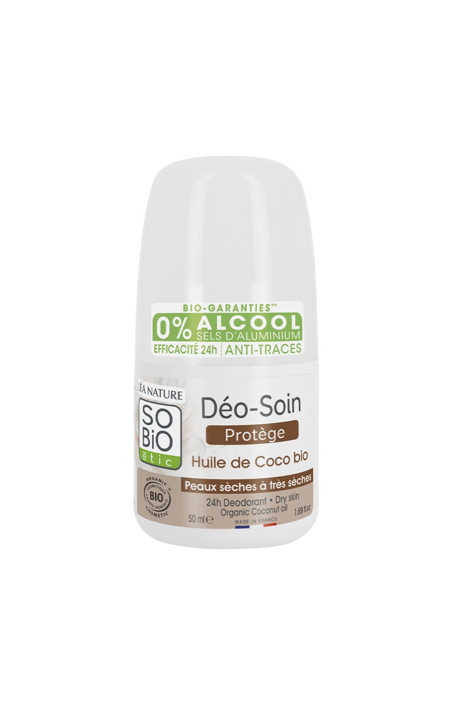 Déodorant roll-on protecteur bio - Huile de coco - Peaux sèches à sensibles - 50 ml