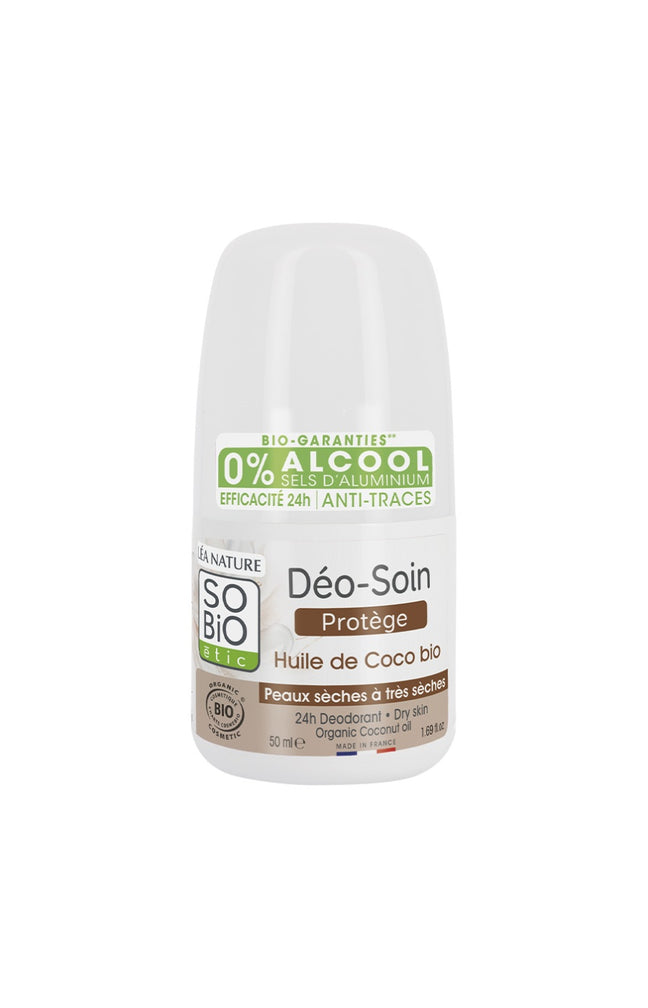 Déodorant roll-on protecteur bio - Huile de coco - Peaux sèches à sensibles - 50 ml