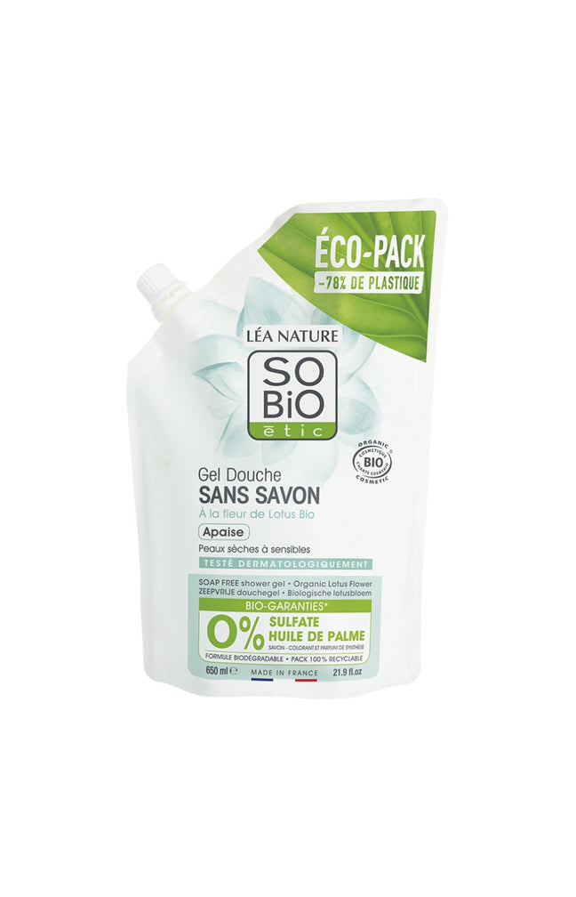 Eco-recharge gel douche sans savon apaisant bio - Fleur de lotus - 650 ml