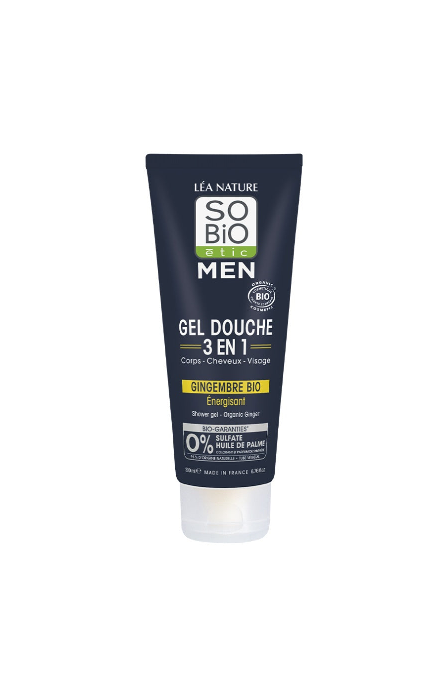 Gel douche 3-en-1 énergisant bio - Gingembre bio - Visage, corps & cheveux - 200 ml - Homme