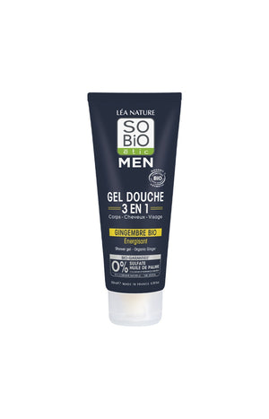 Gel douche 3-en-1 énergisant bio - Gingembre bio - Visage, corps & cheveux - 200 ml - Homme
