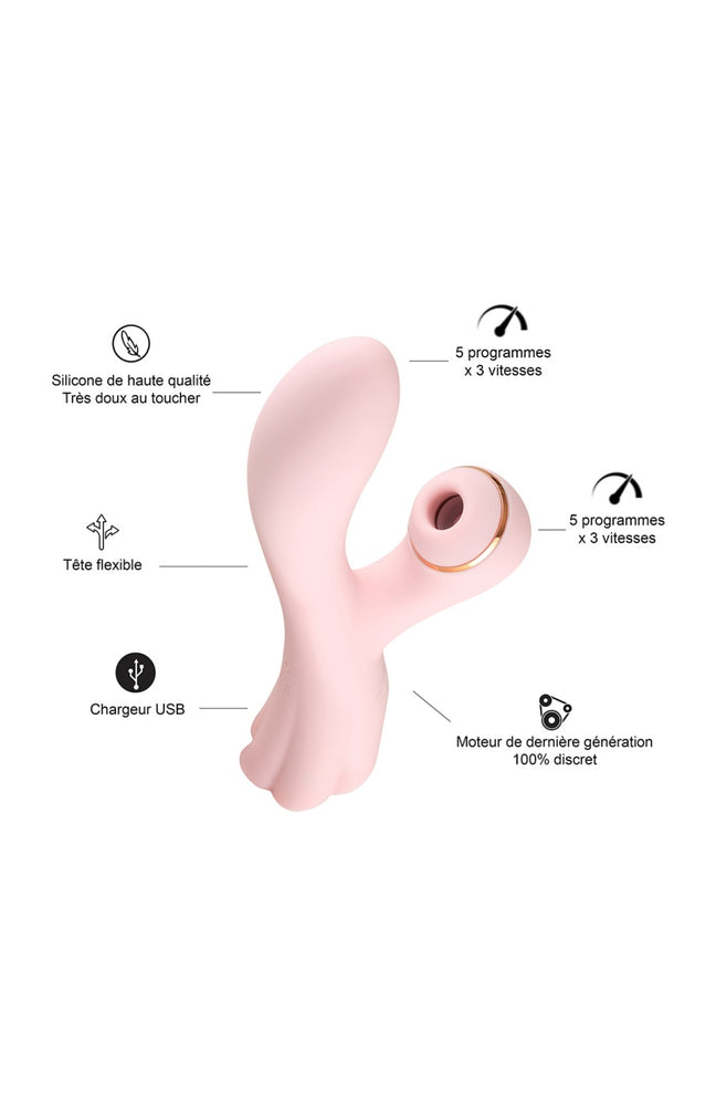 Stimulateur de clitoris & vibromasseur point G - Rose - 15 programmes