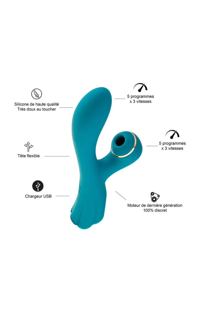 Stimulateur de clitoris & vibromasseur point G - Bleu - 15 programmes