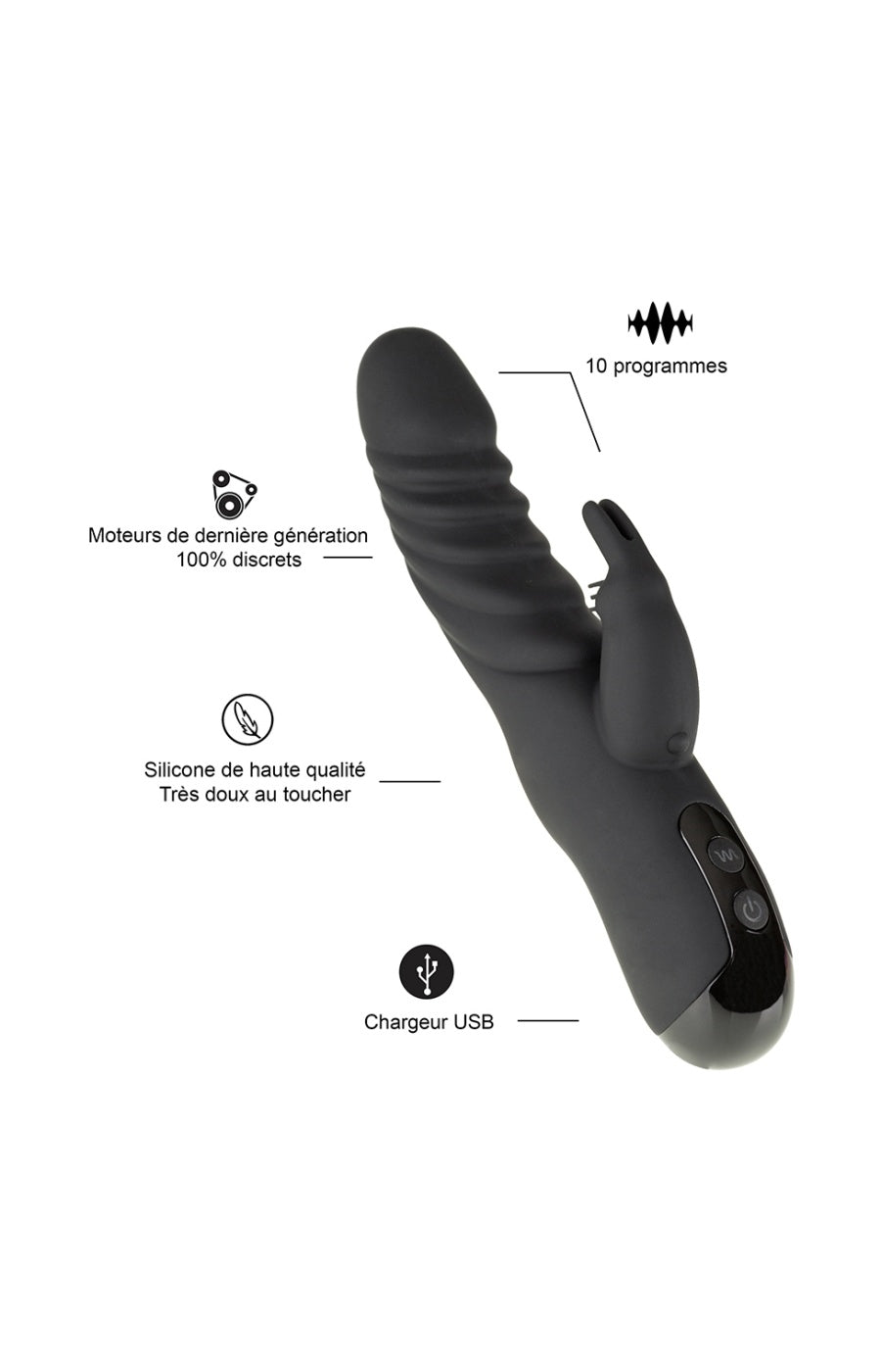 Vibromasseur rabbit - Noir - 10 programmes