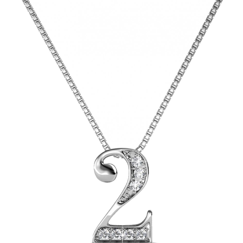 Collier Number 2 - Cristal blanc - Laiton plaqué rhodium - Argenté