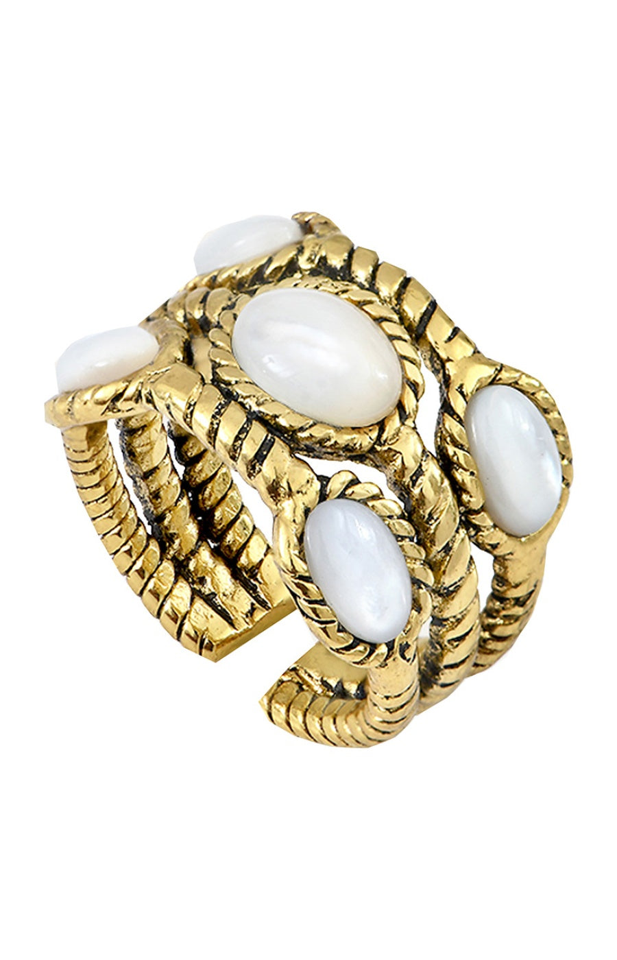 Bague ajustable Arizona - Métal doré & perle nacrée