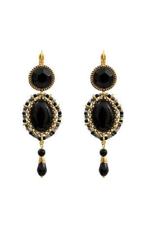 Boucles d'oreilles Indian Song - Métal doré, agate, perles de rocaille & perles de verre