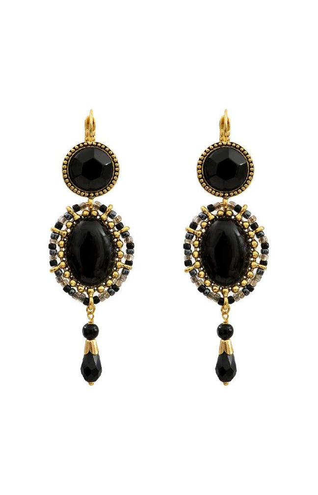 Boucles d'oreilles Indian Song - Métal doré, agate, perles de rocaille & perles de verre