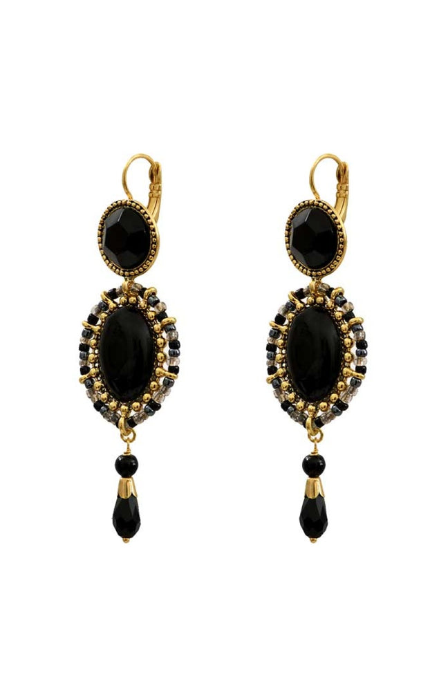 Boucles d'oreilles Indian Song - Métal doré, agate, perles de rocaille & perles de verre