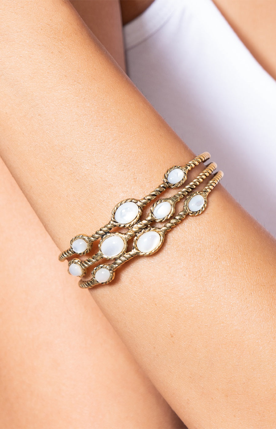 Bracelet multi-rangs Arizona - Métal doré & nacre