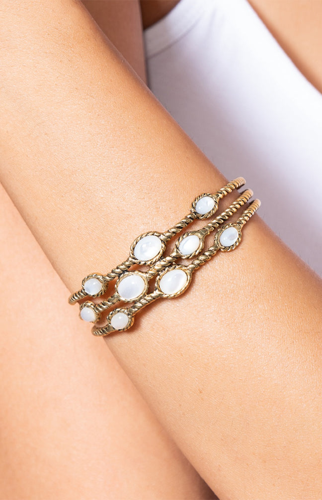 Bracelet multi-rangs Arizona - Métal doré & nacre