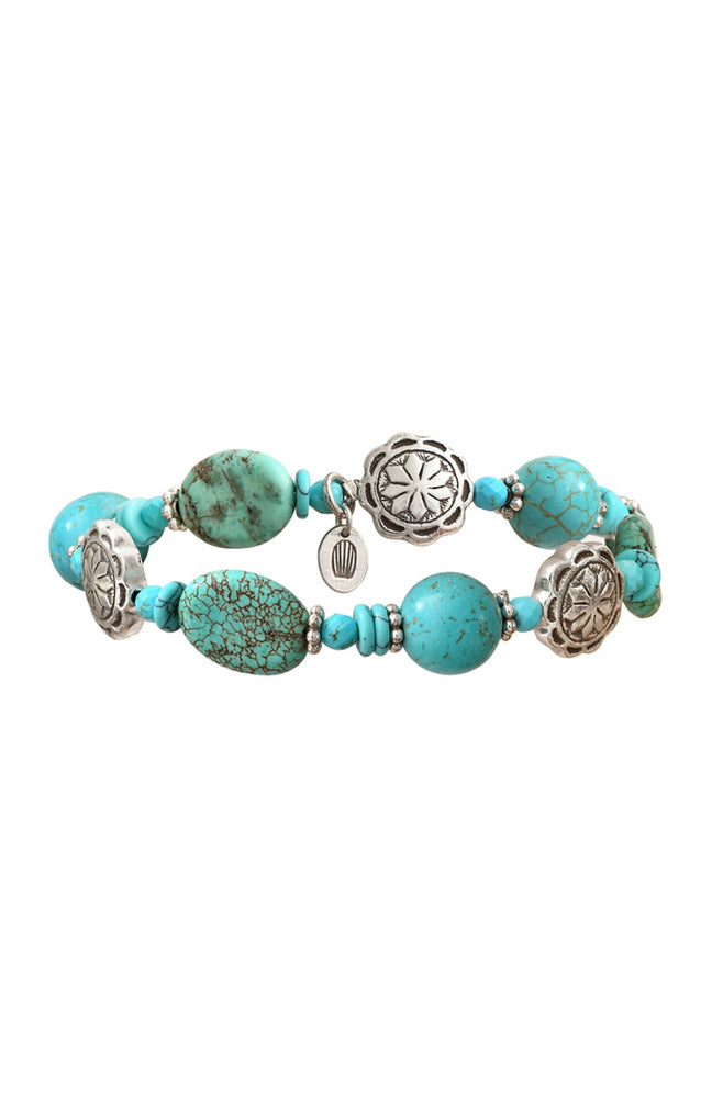 Bracelet Médaillons Ethnic - Métal argenté & howlite