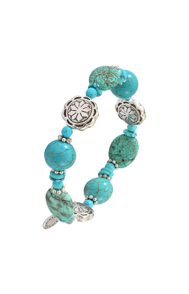 Bracelet Médaillons Ethnic - Métal argenté & howlite