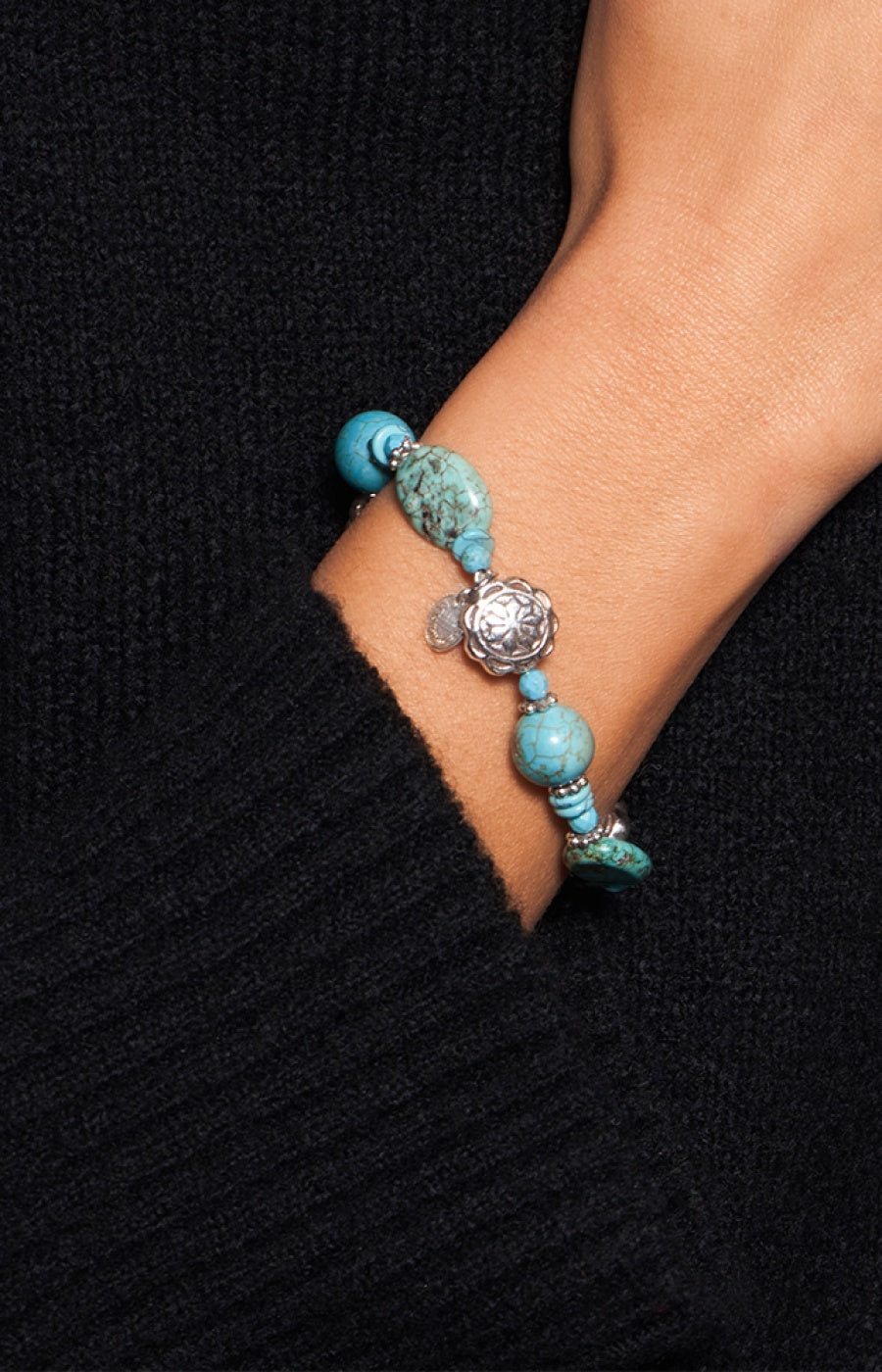 Bracelet Médaillons Ethnic - Métal argenté & howlite