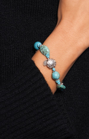 Bracelet Médaillons Ethnic - Métal argenté & howlite