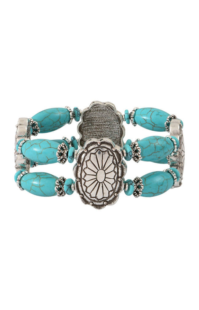 Bracelet motifs Ethnic - Métal argenté & howlite