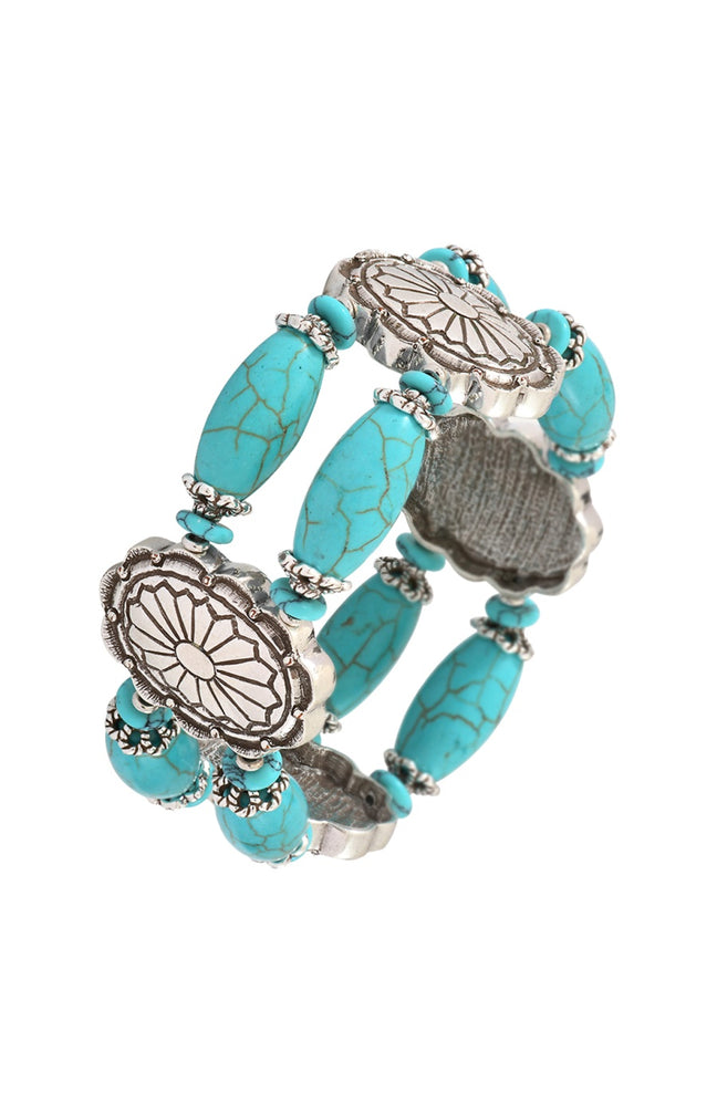 Bracelet motifs Ethnic - Métal argenté & howlite
