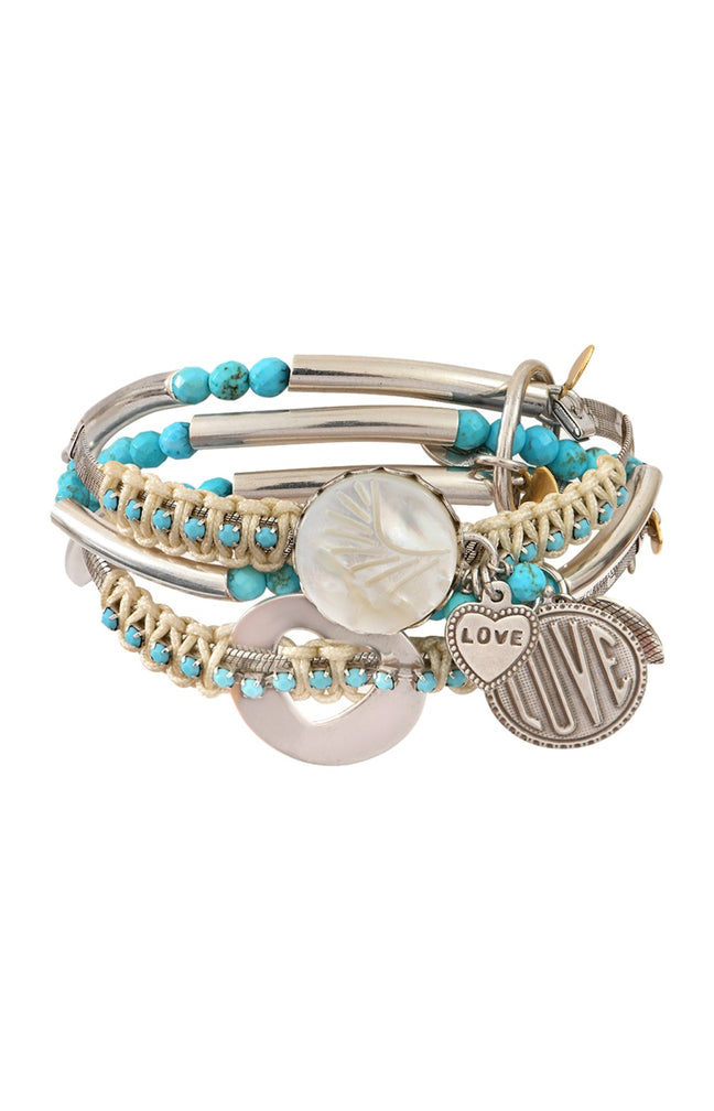 Bracelet cœur Ibiza - Métal argenté, cristal & howlite