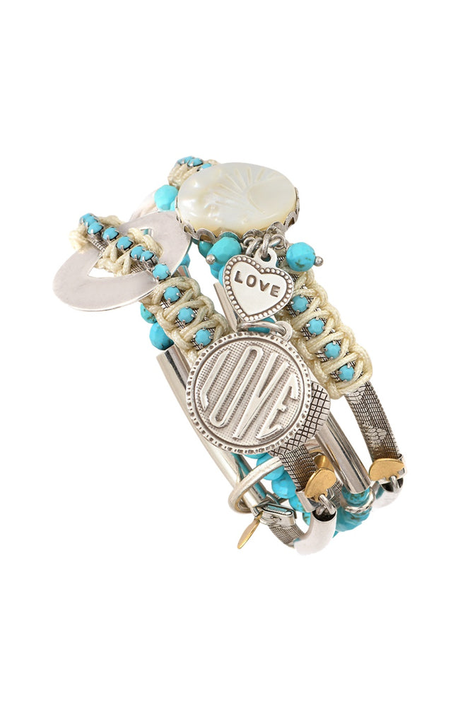 Bracelet cœur Ibiza - Métal argenté, cristal & howlite