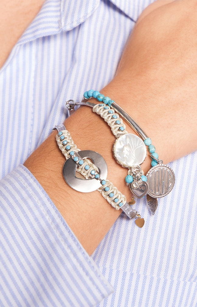 Bracelet cœur Ibiza - Métal argenté, cristal & howlite