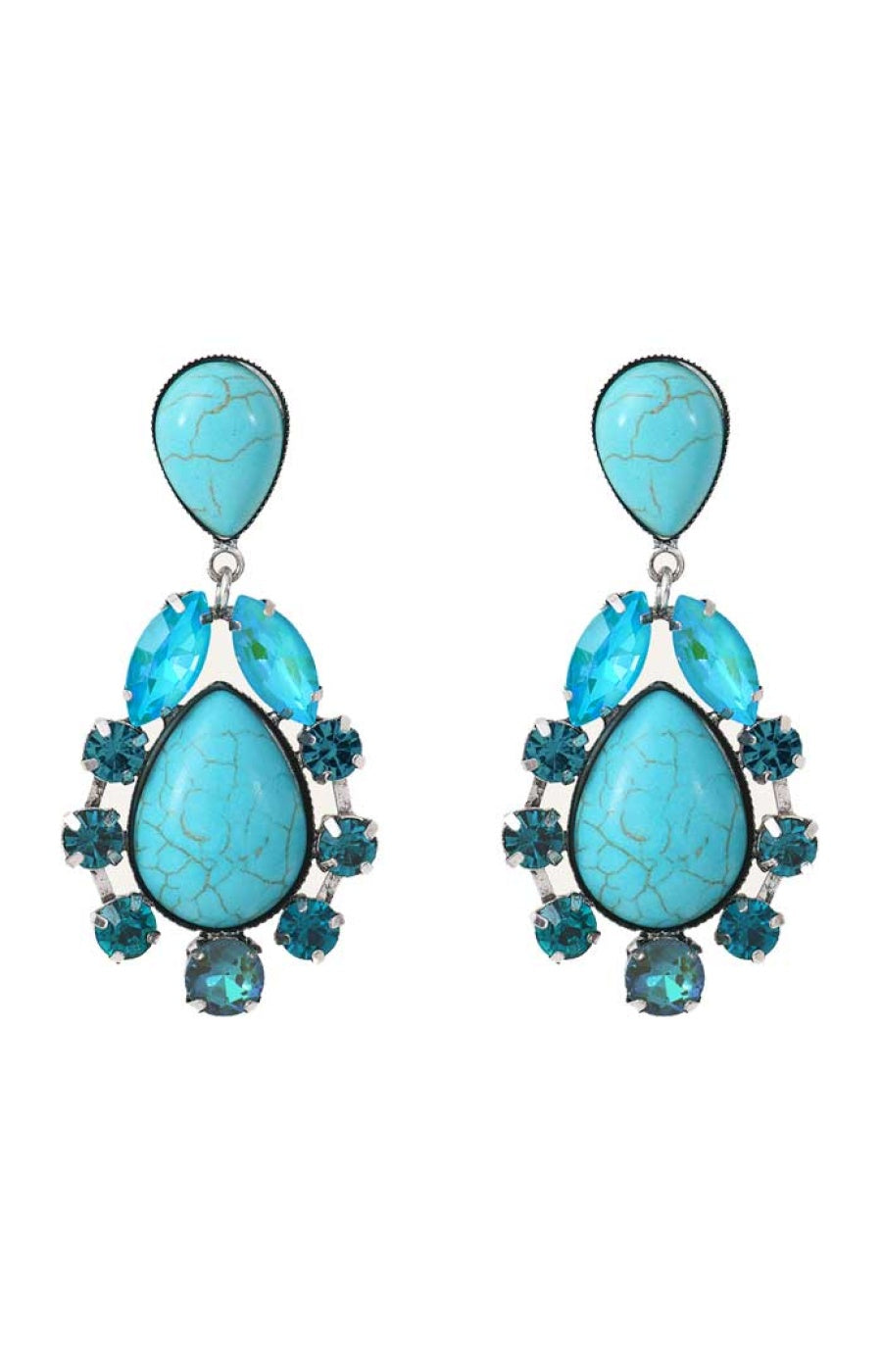 Boucles d'oreilles à clips Ethnic Turquoise - M2tal argenté, strass & turquoise