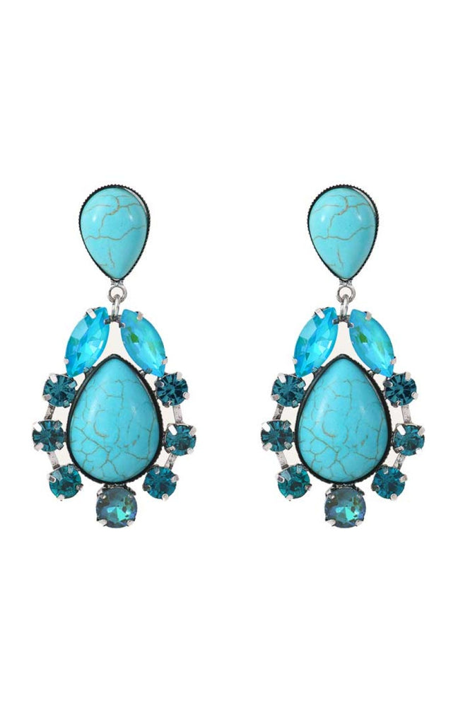 Boucles d'oreilles à clips Ethnic Turquoise - M2tal argenté, strass & turquoise