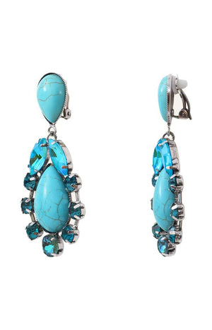 Boucles d'oreilles à clips Ethnic Turquoise - M2tal argenté, strass & turquoise