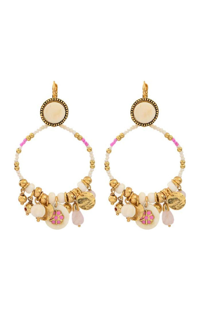 Boucles d'oreilles Lucky Charms - Métal doré, perles de rocaille & quartz rose