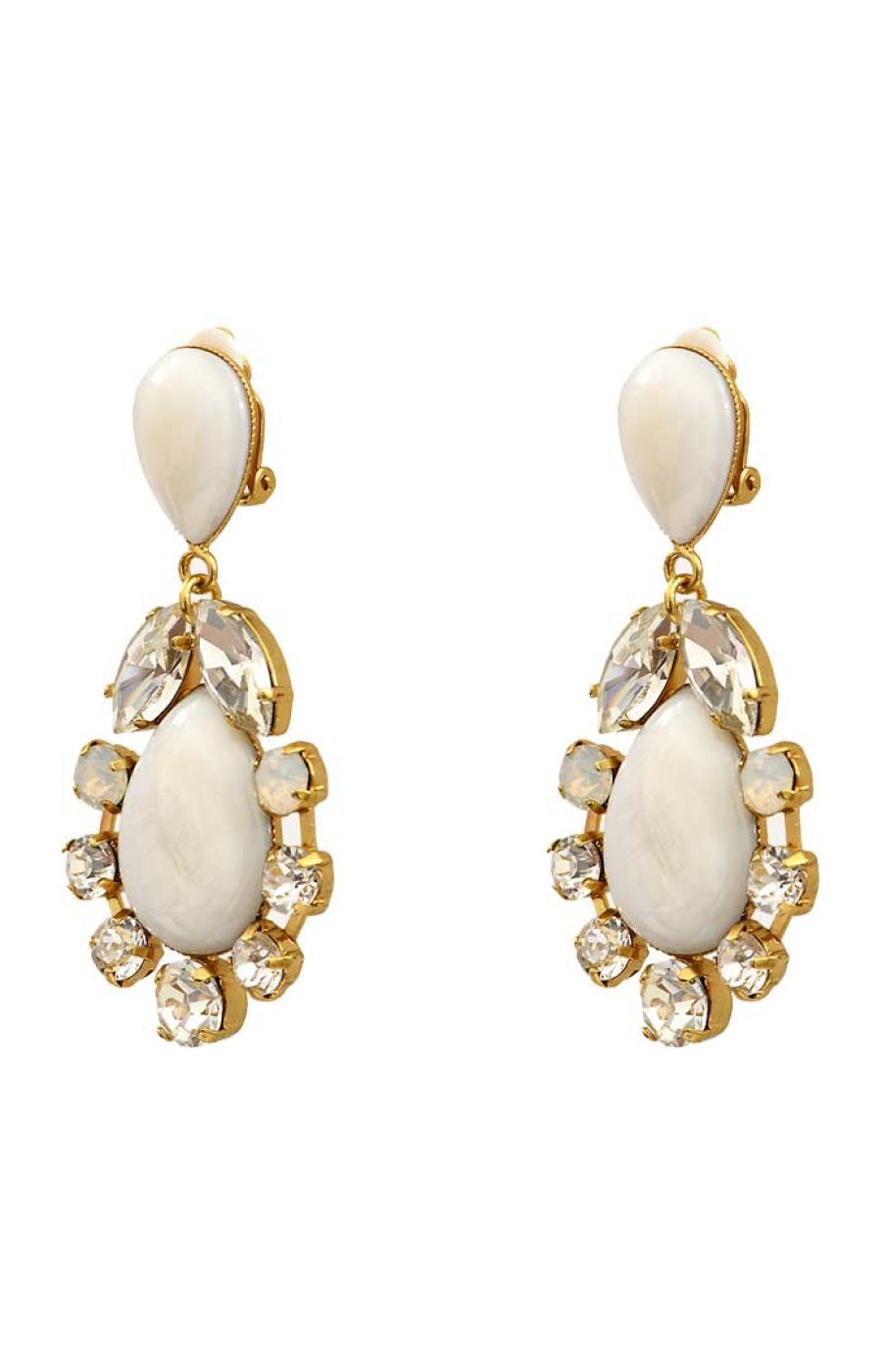 Boucles d'oreilles à clips Sparkling - Métal doré, résine & cristaux Swarovski blancs