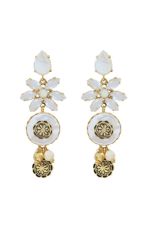 Boucles d'oreilles Amazones - Métal doré, nacre & cristaux Swarovski