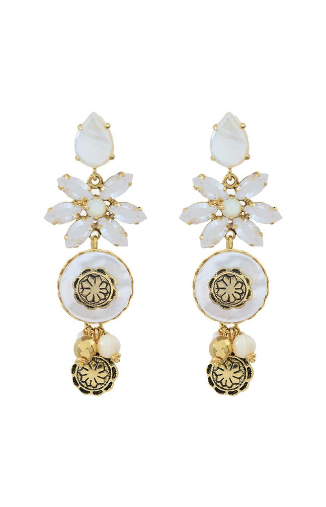 Boucles d'oreilles Amazones - Métal doré, nacre & cristaux Swarovski