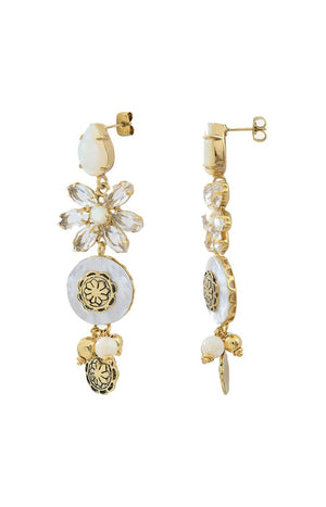 Boucles d'oreilles Amazones - Métal doré, nacre & cristaux Swarovski
