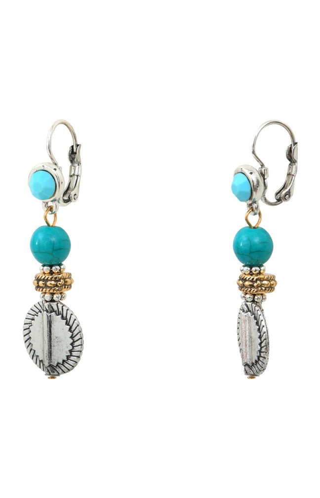 Boucles d'oreilles L'essence du cœur - Métal doré, argenté &  turquoise