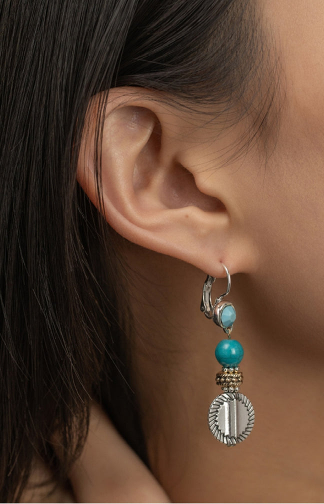 Boucles d'oreilles L'essence du cœur - Métal doré, argenté &  turquoise