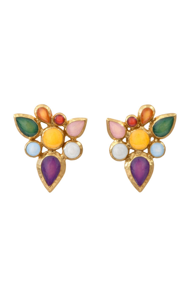 Boucles d'oreilles puces Summer of Love - Laiton doré & émail coloré
