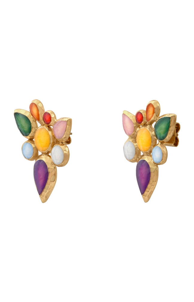 Boucles d'oreilles puces Summer of Love - Laiton doré & émail coloré