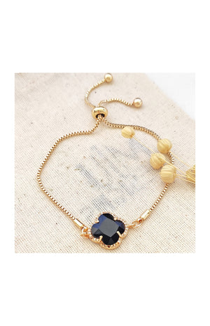 Bracelet trèfle - Laiton plaqué or & pierres de Ceylan