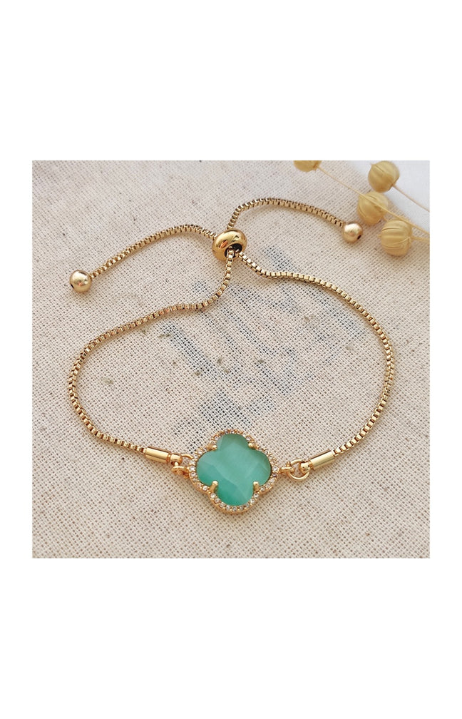 Bracelet trèfle - Laiton plaqué or & pierres de Ceylan