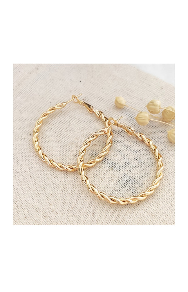 Boucles d'oreilles créoles torsadées - Laiton plaqué or