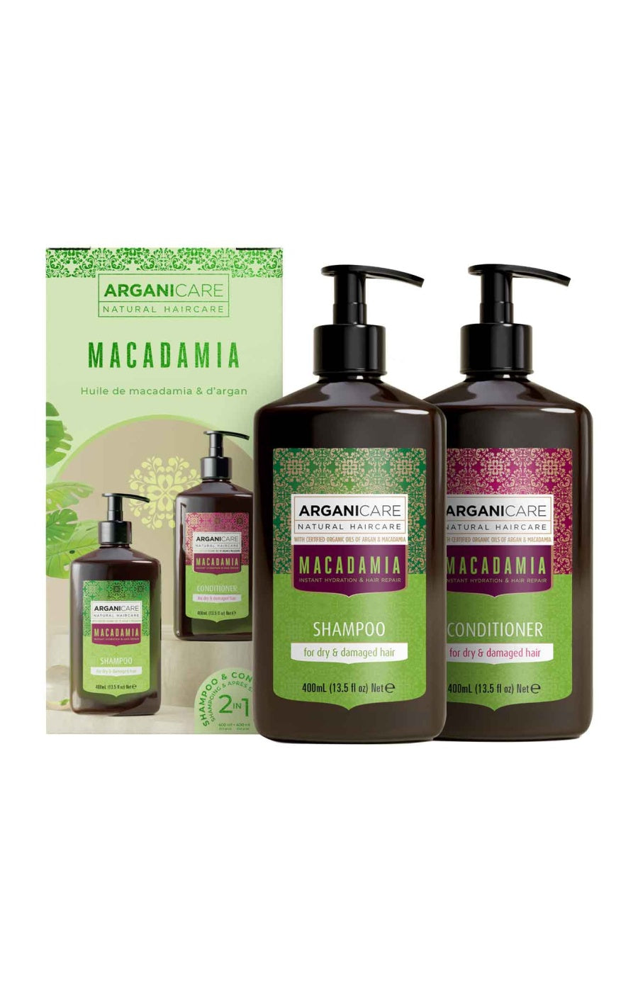 Coffret shampoing & après-shampoing réparation intense - Argan & macadamia - Cheveux secs & abîmés - 5 produits