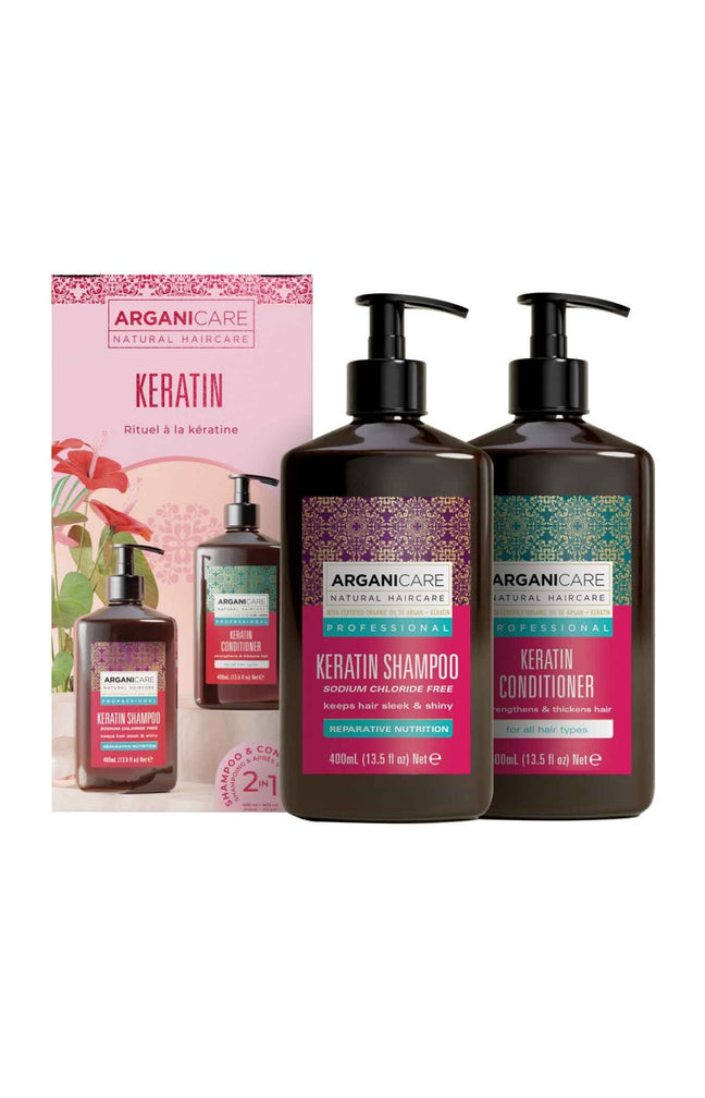 Coffret shampoing & après-shampoing réparateur & fortifiant - Kératine - 4 x 100 ml