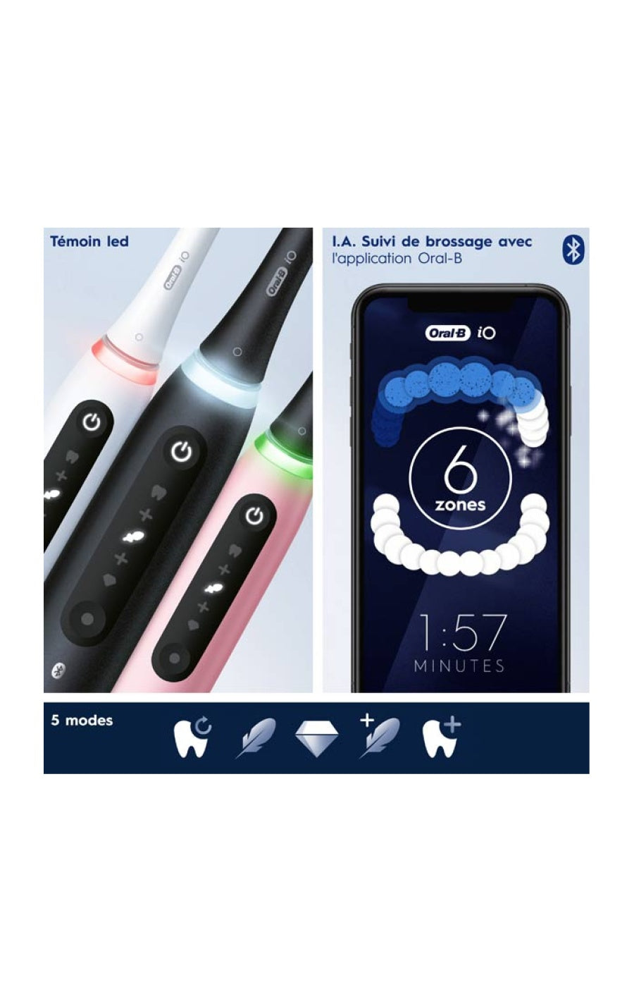 Brosse à dent électrique connectée Bluetooth - iO 5N Bad Elect - Blanche